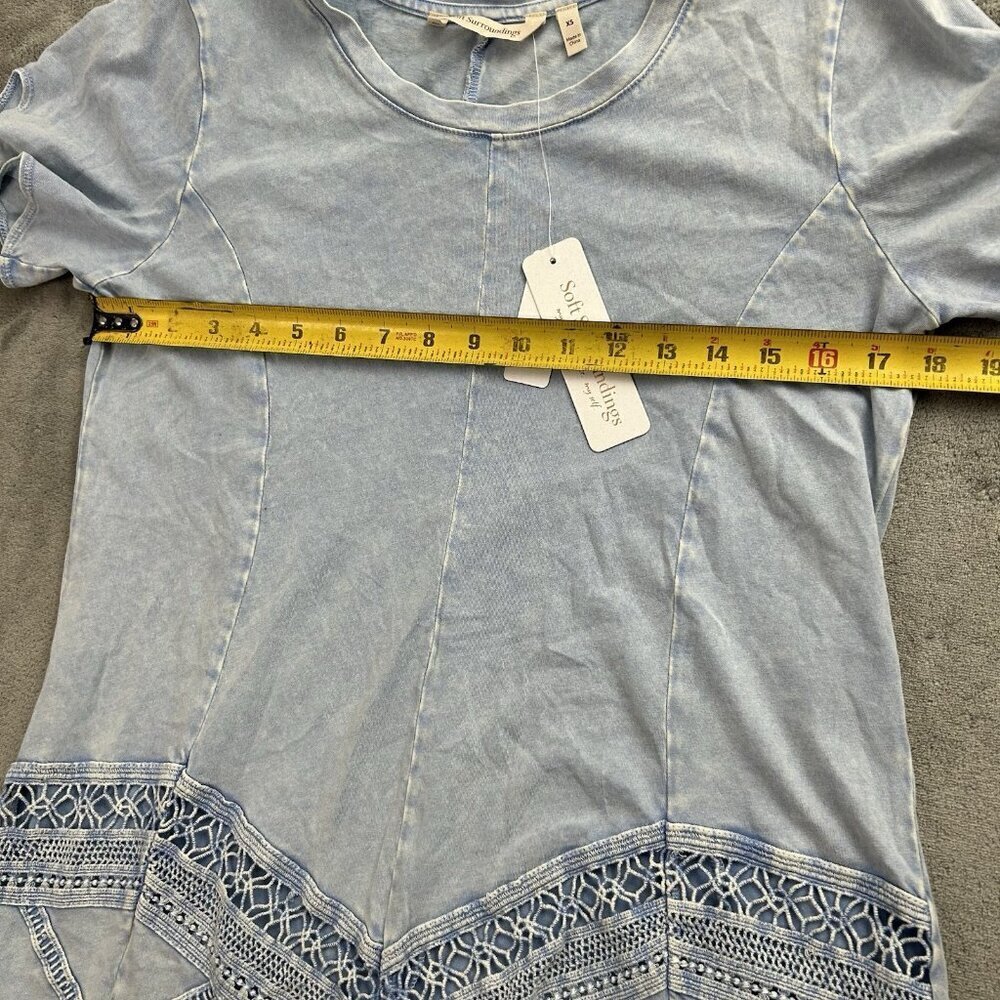 Soft Surroundings Shirt Womens XS Light Blue Lace Design Casual Top Cotton Boho - Picture 4 of 14